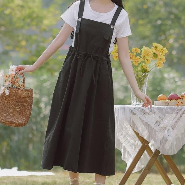 Academia Literary And Forest Suspender Skirt College Style Dress