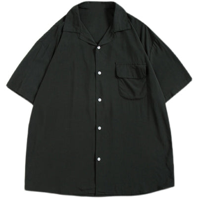 Short-sleeved Shirt Men's Loose Mid-sleeved Shirt With Pocket Satin Thin