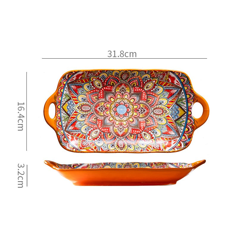 Bohemian Double Ear Ceramic Household Steamed Fish Plate