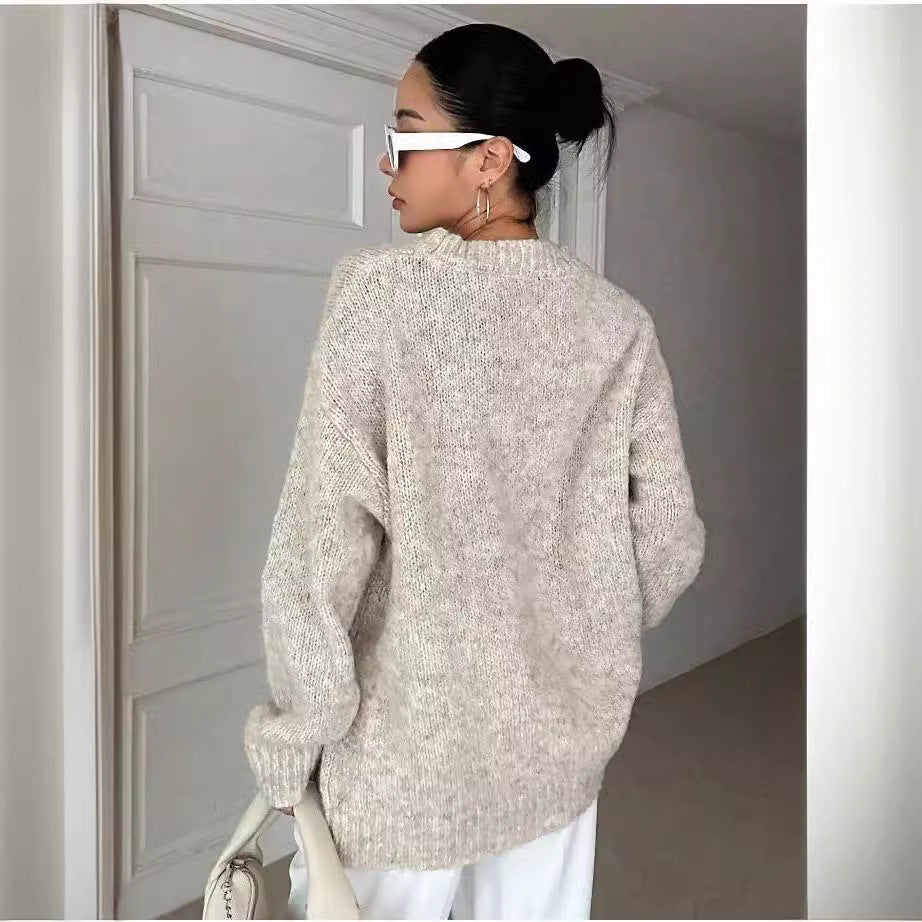 Women's Round Neck Long Sleeve Drop-shoulder Sleeve Sweater