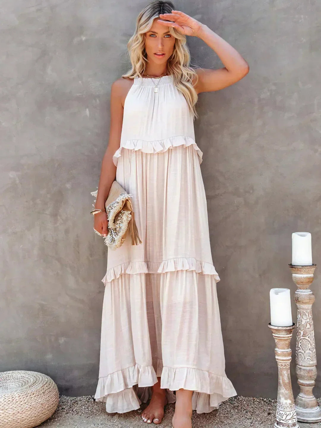 Halter Ruffle Maxi Dress