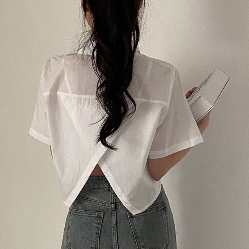 Niche Back Split Backless High Waist Short Shirt Top Female