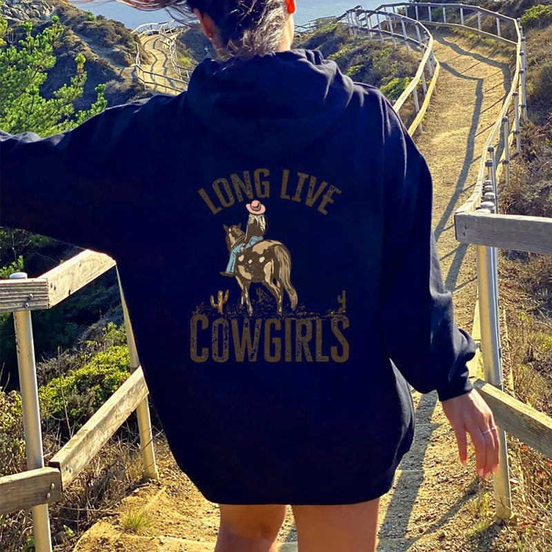 Women's Long Live Cowgirls Casual Back Printed Sweatshirt