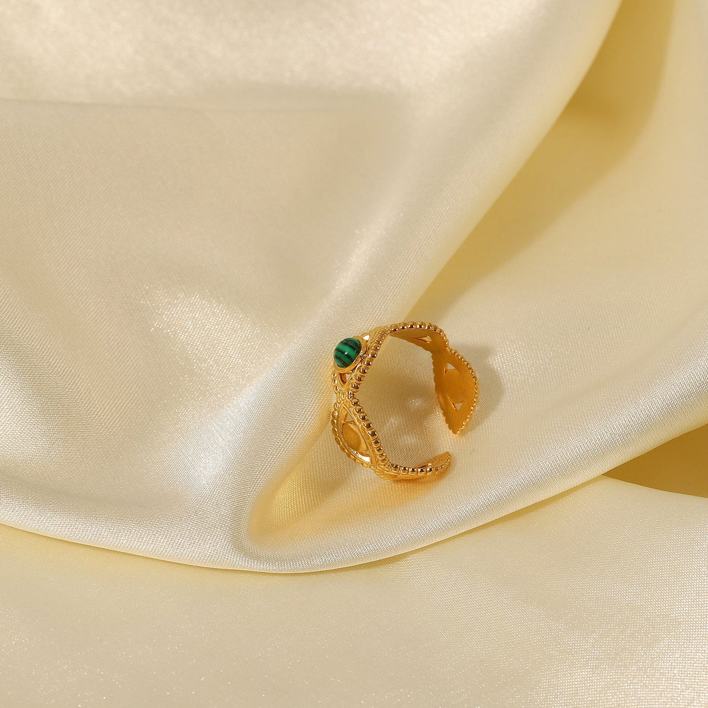 18K Gold Stainless Steel Green Malachite Natural Stone Ring