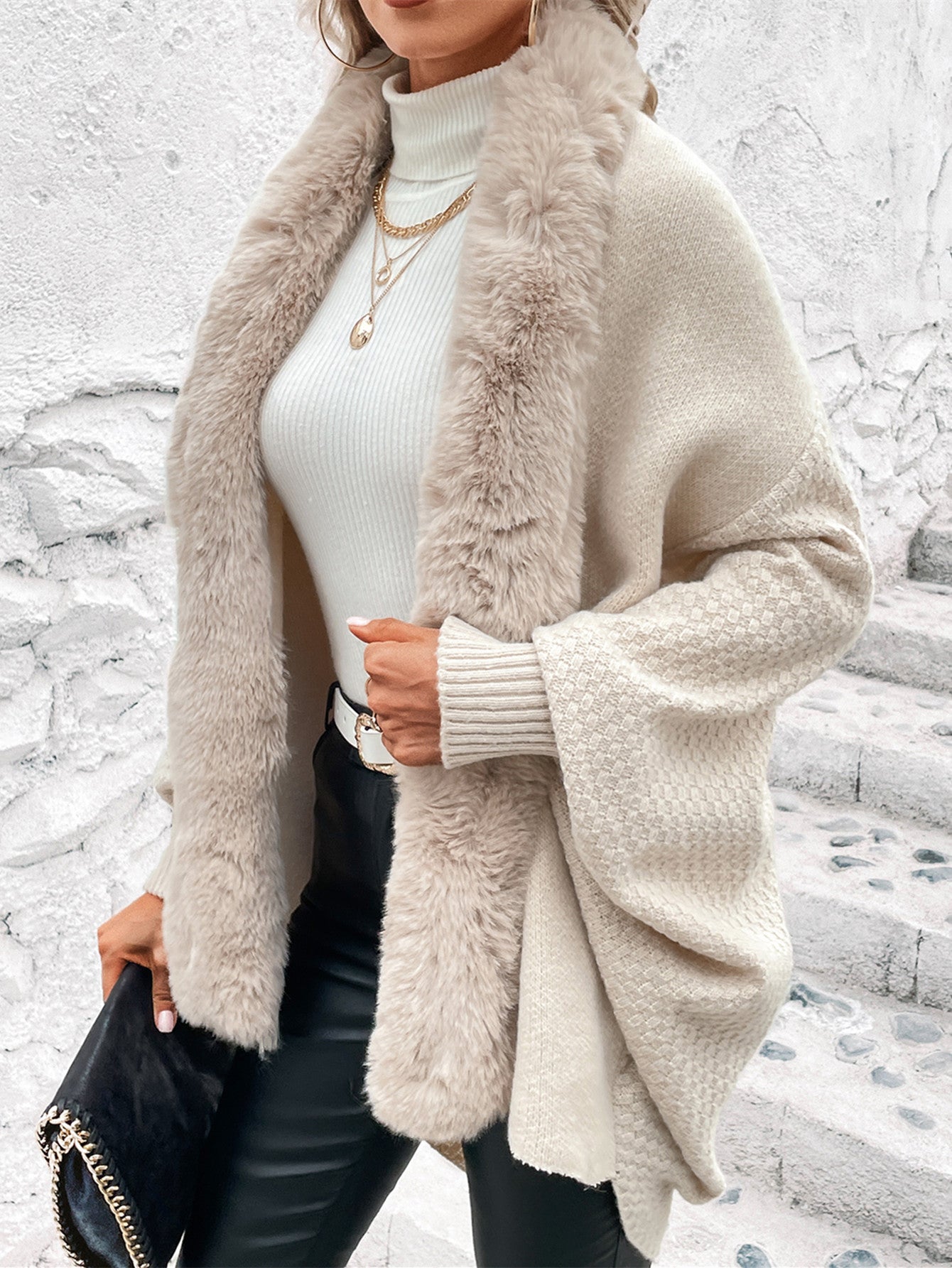 Women's Autumn And Winter Knitwear Fur Lined Cardigan Coat