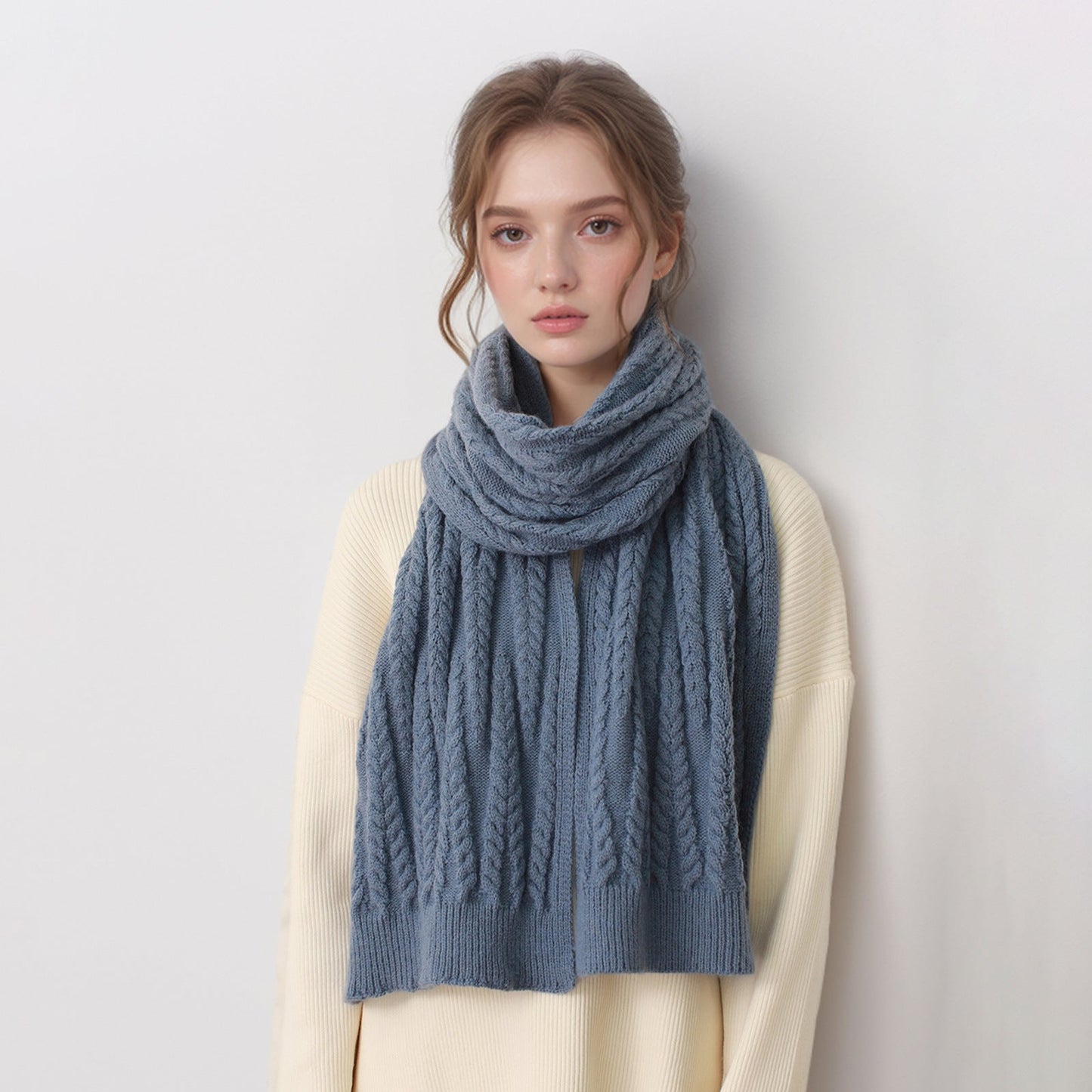 Autumn And Winter Thickening Warm Wool Scarf Artificial Cashmere Solid Color Texture Knitted Scarf