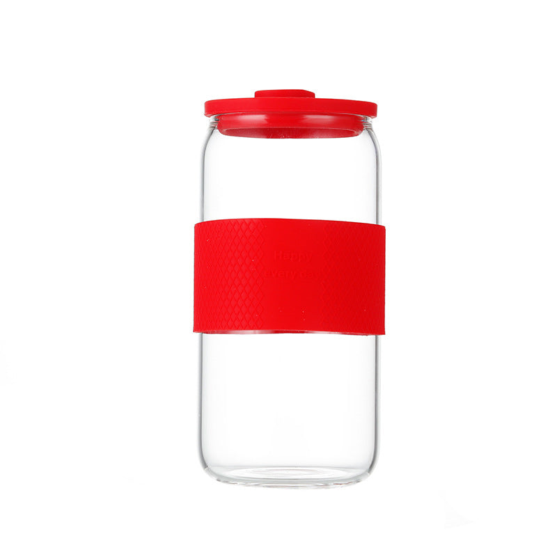 Pull Can Shape Glass Cup With Lid Straw