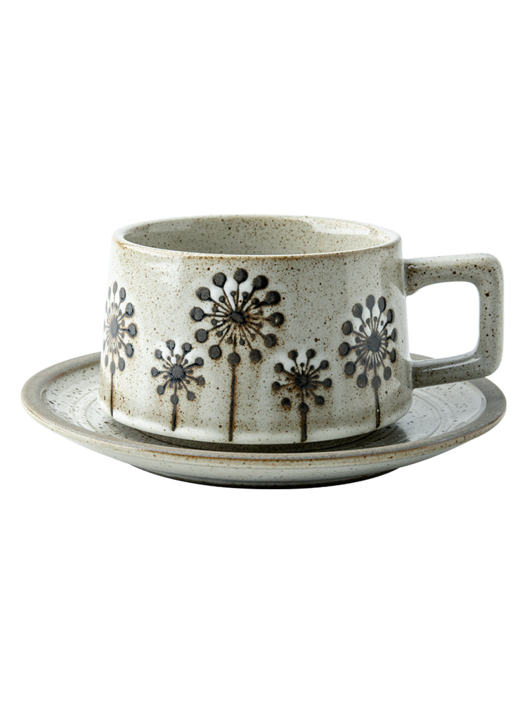 Coarse Pottery Coffee Mug And Plate Set