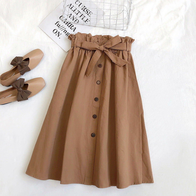 Women's New Preppy Style Single Breasted High Waist Skirt