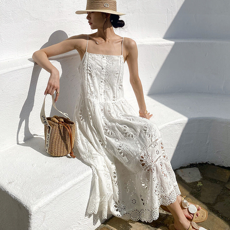 White Beach Embroidered Maxi Dress