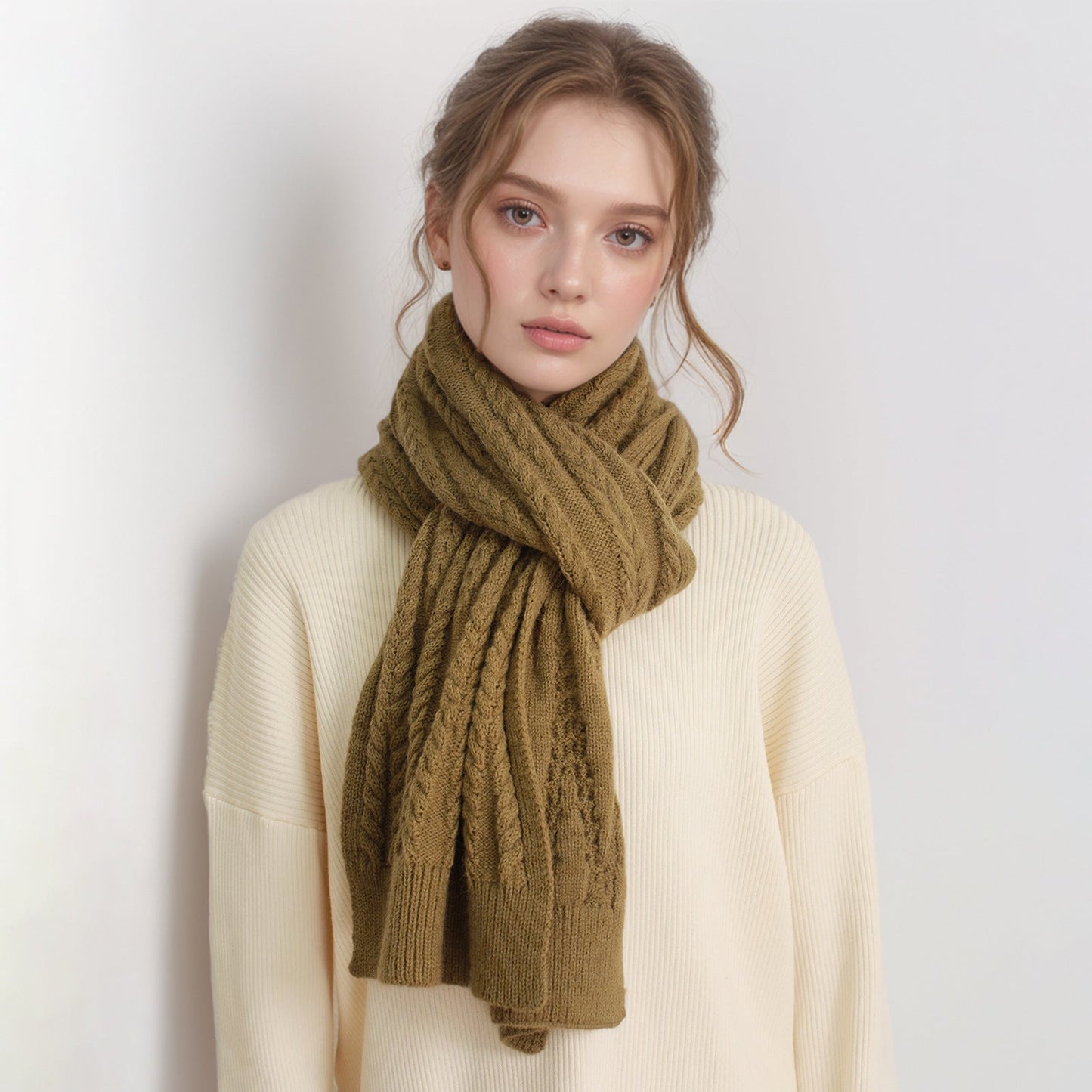 Autumn And Winter Thickening Warm Wool Scarf Artificial Cashmere Solid Color Texture Knitted Scarf