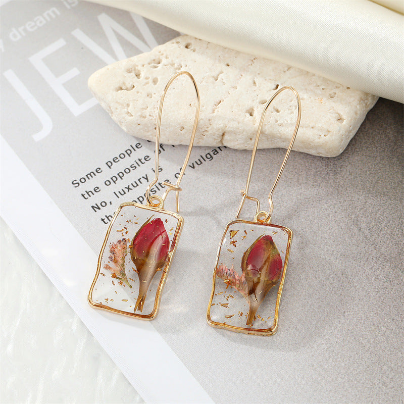 Rectangle Transparent Drip Dry Flower Earrings