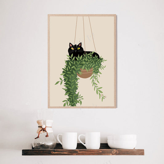 Fashionable Temperament Printable Cat Monstera Plant Wall Art