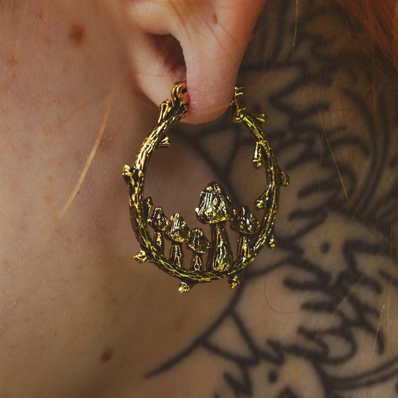 Boho Hoops Trendy Vintage Gold Mushroom Look