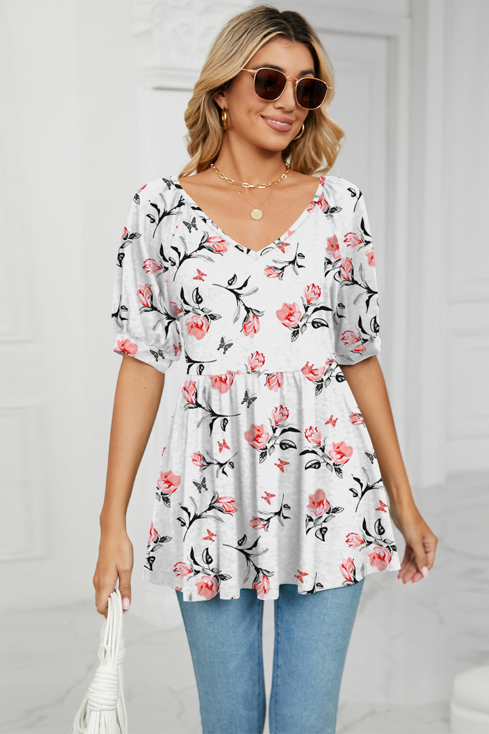 V-Neck Babydoll Blouse