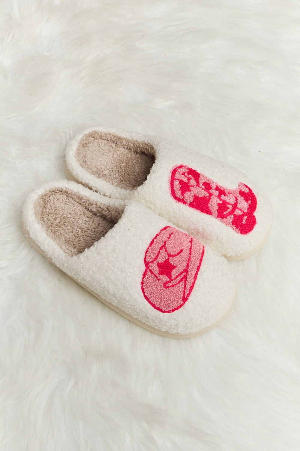 Strawberry Melody Printed Plush Slide Slippers