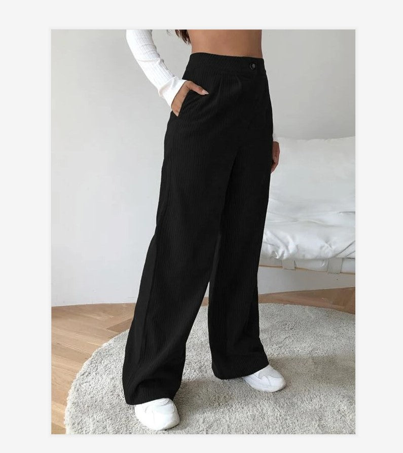 Women's Casual Beltless Corduroy Simple Wide-leg Pants