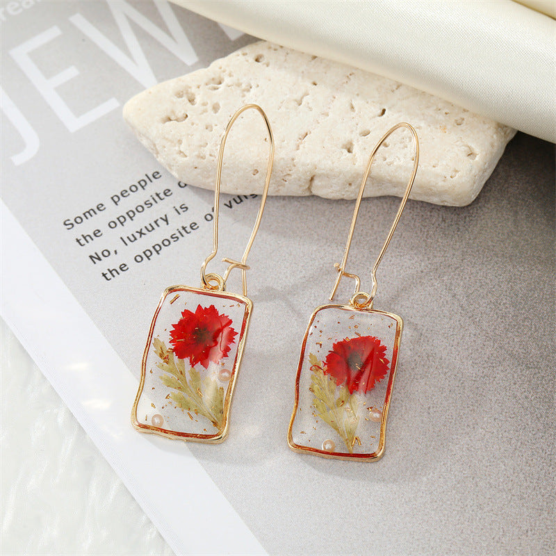 Rectangle Transparent Drip Dry Flower Earrings