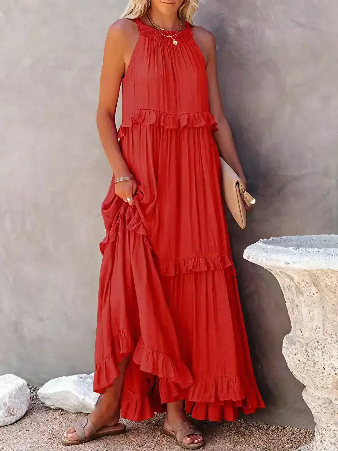 Halter Ruffle Maxi Dress