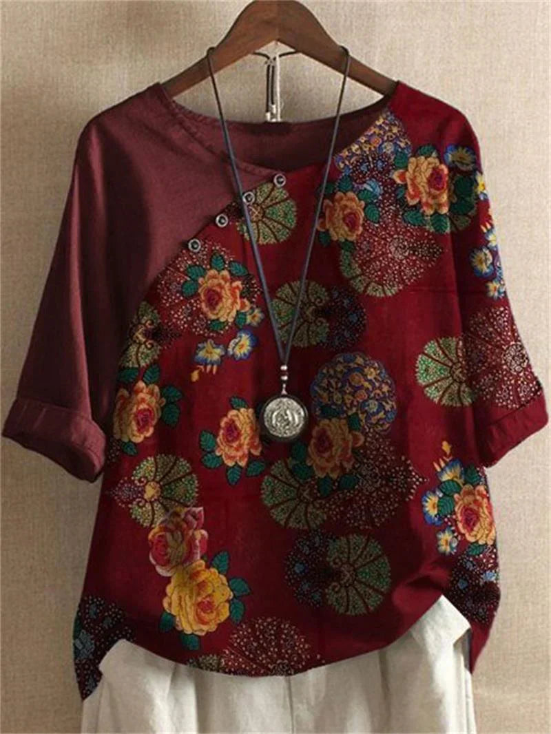 Short Sleeve Button Down Floral Blouse