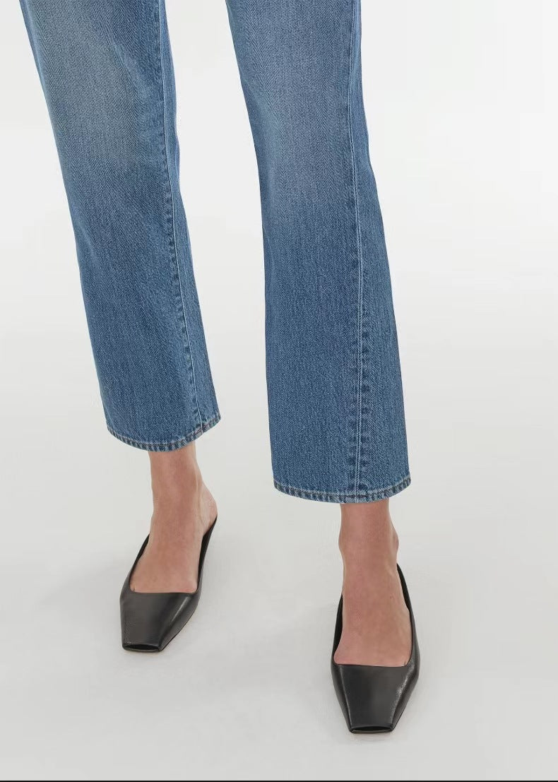 High Waist Stretch Twisted Straight Cropped Jeans