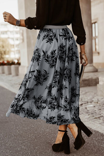 Embroidered High Waist Maxi Skirt