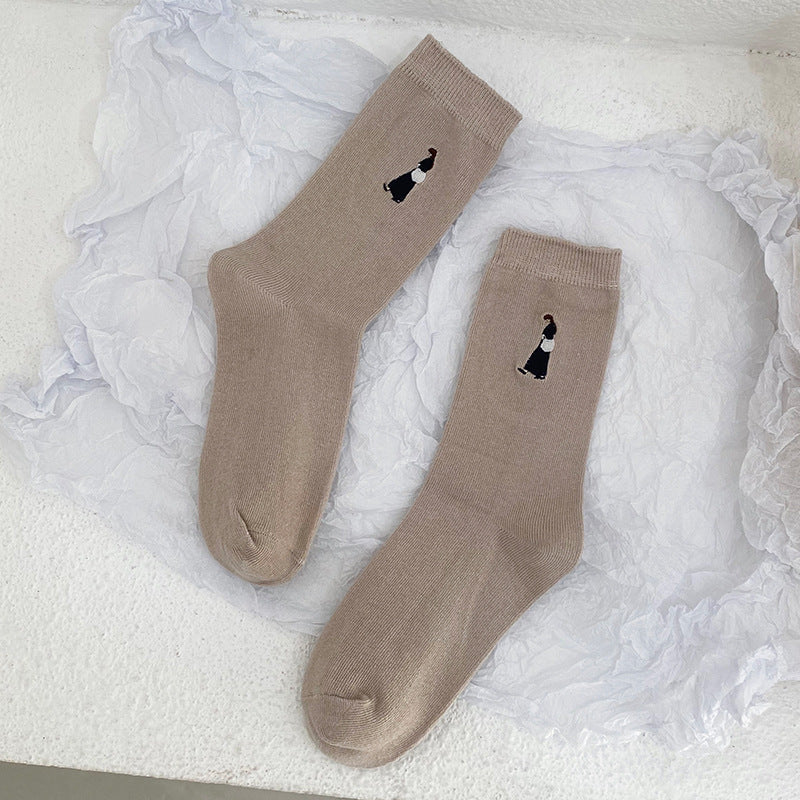 Cartoon Embroidered Double-needle Cotton Socks