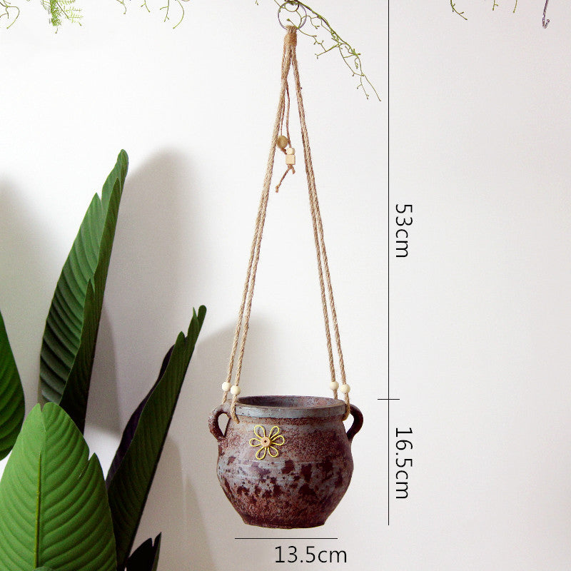 Rustic Hanging Stoneware Flower Pots