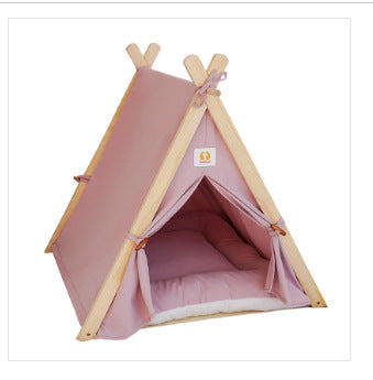 Pet Tent Cat Litter Removable And Washable Striped Canvas Solid Wood