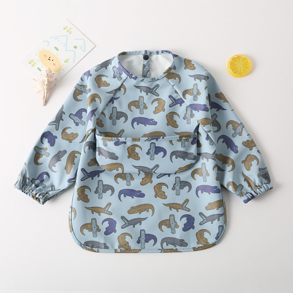 Children's Long Sleeved Pu Reverse Dressing Baby's Eating Clothes Bib