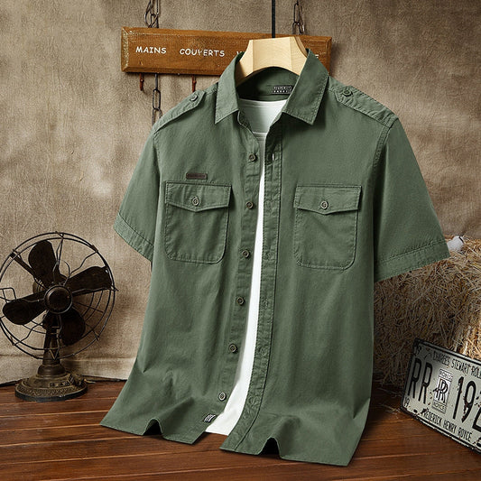 Men's Elbow-sleeved Top Outdoor Leisure Pure Cotton Shirt