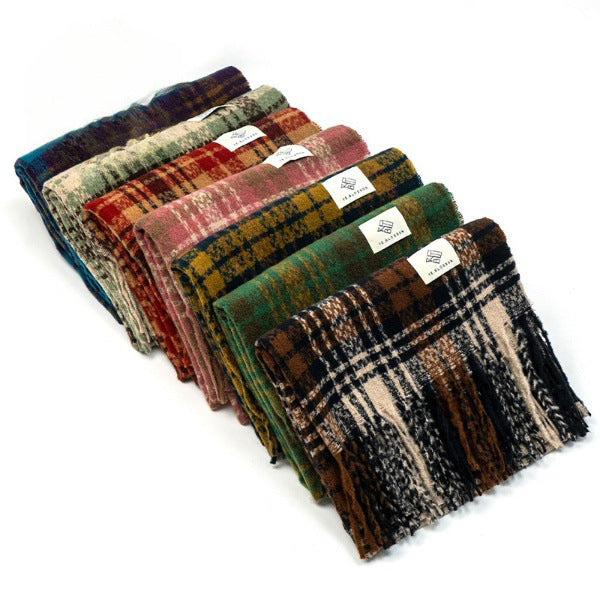 Plaid Knitted Scarf Winter Maillard Color Tassel Scarf