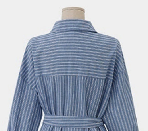 Long Striped Shirt Female Belt Long Sleeve Shirt Skirt