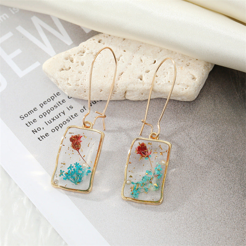 Rectangle Transparent Drip Dry Flower Earrings