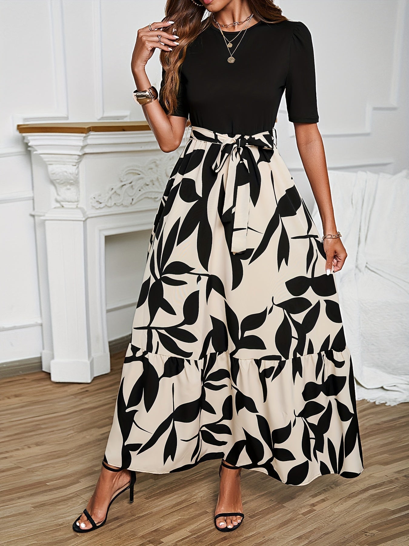 Elegant Floral Short Sleeve Dress