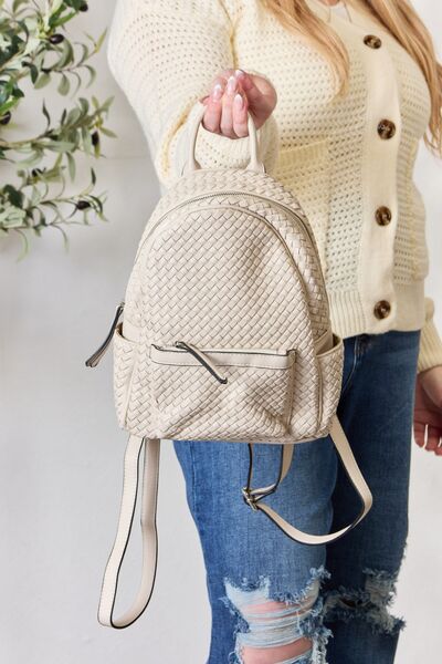 SHOMICO PU Leather Woven Backpack