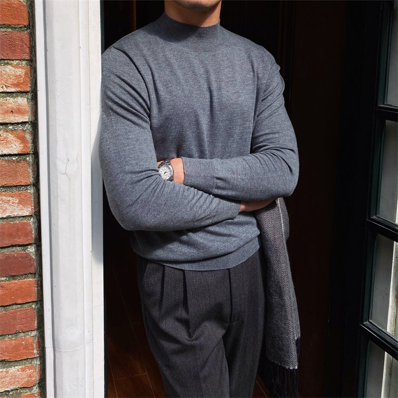 Men's Fleece Semi-Turtleneck Slim Knit Vintage