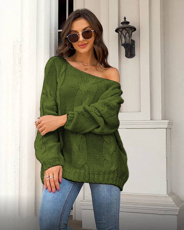 Women's Loose Knitted Sweaters Round Neck Fashionable Pullover Sweaters