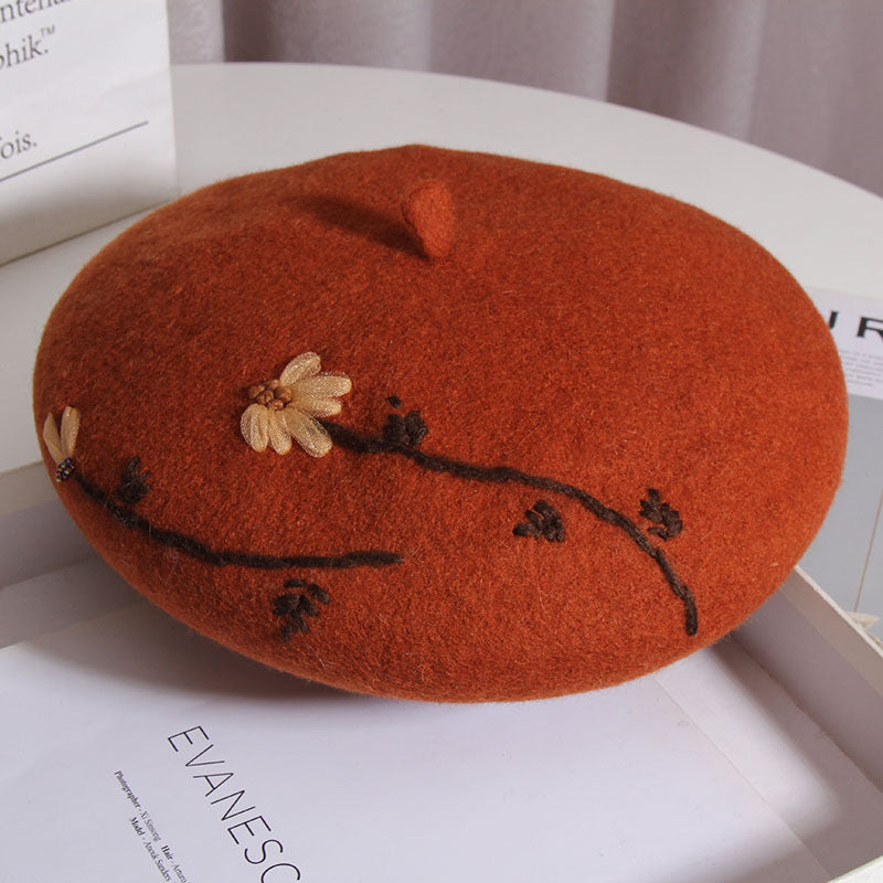 Vintage Pumpkin Embroidered Flower Hat