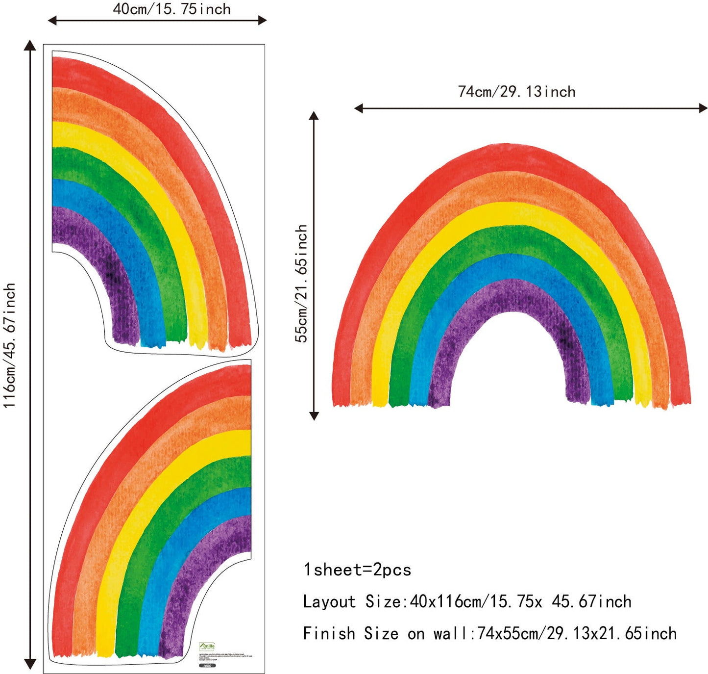 Cartoon Watercolor Hand Painted Rainbow Sun Wall Sticker