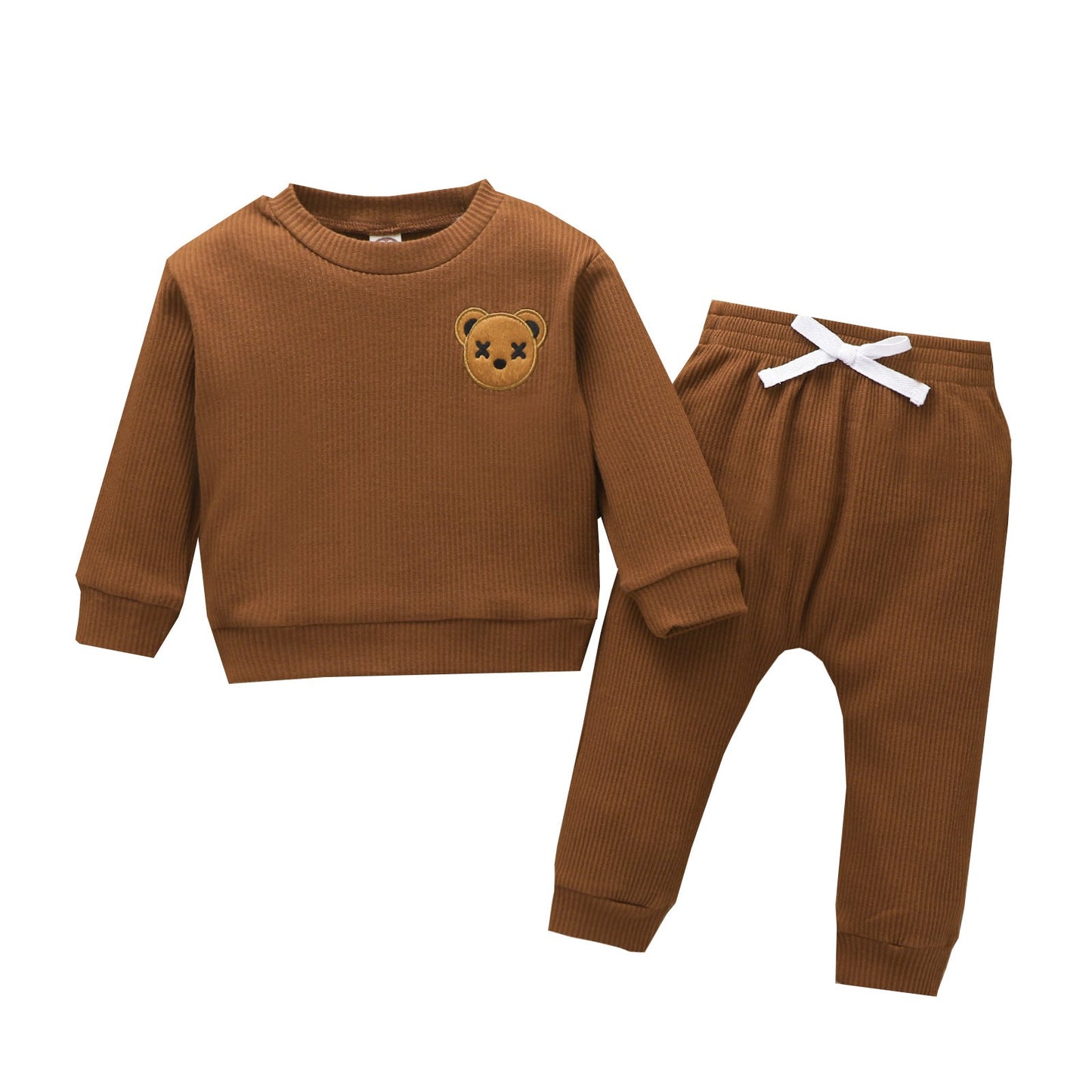 Children's Bear Embroidered Long-sleeved Top Solid Color Trousers Two-piece Set