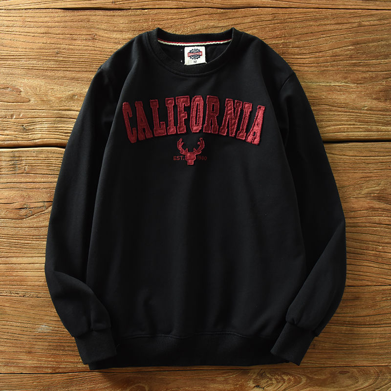 Men's Retro Patch Letters Round Neck Knitted Sports Sweatshirt