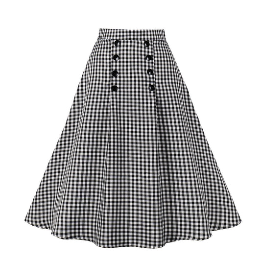 Women's High Waist Plaid A- Line Skirt