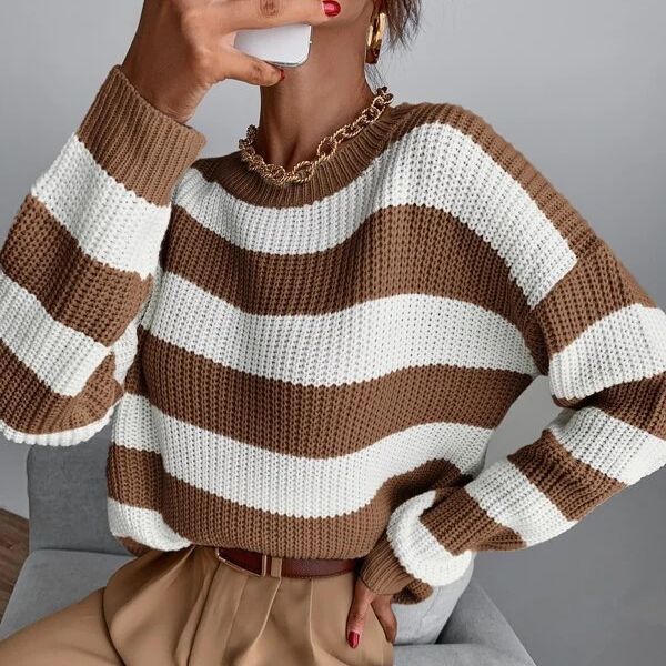 Autumn And Winter New Knitwear Mixed Color Stripe Loose Sweater