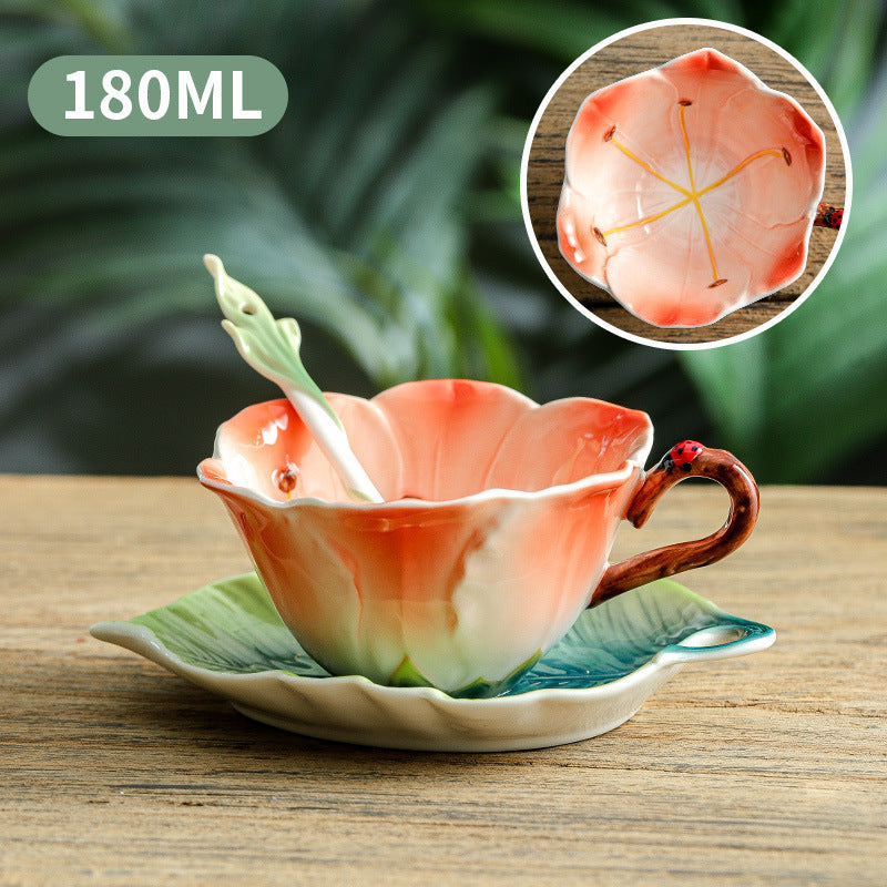 Flower Enamel Handmade Ceramic Latte Art Coffee Mug Cup