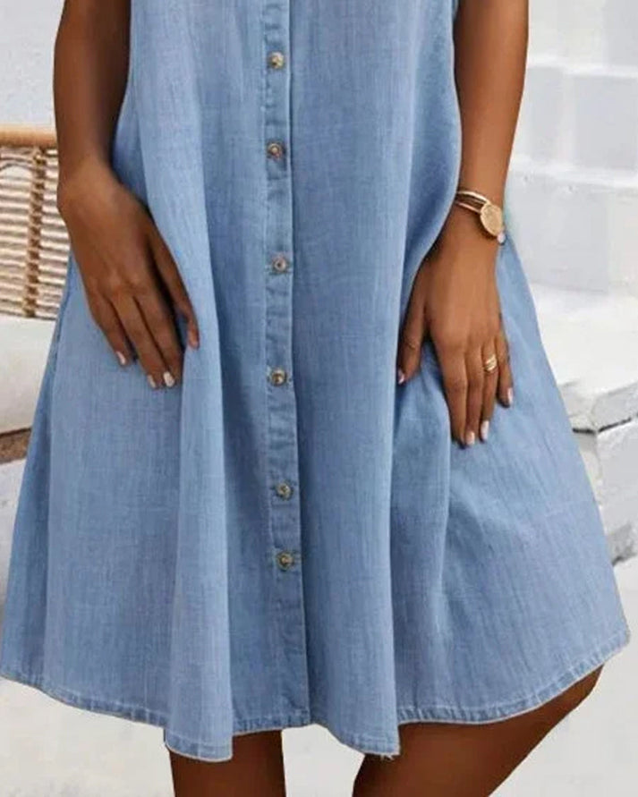 Short Sleeve Button Denim Dress