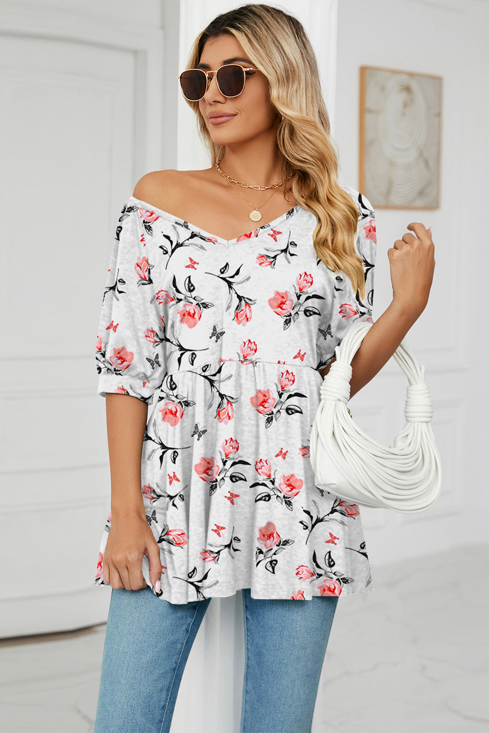 V-Neck Babydoll Blouse