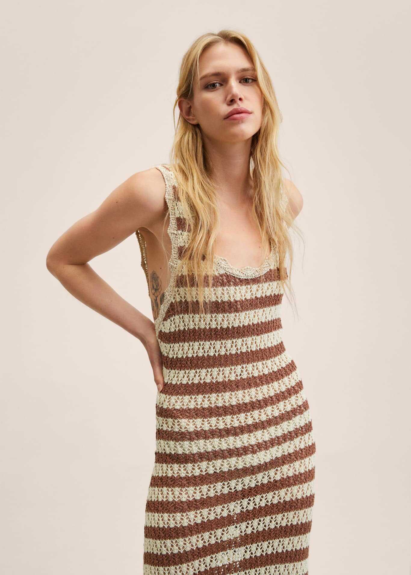 Women's V-neck Sleeveless Vest Striped Knit Dress