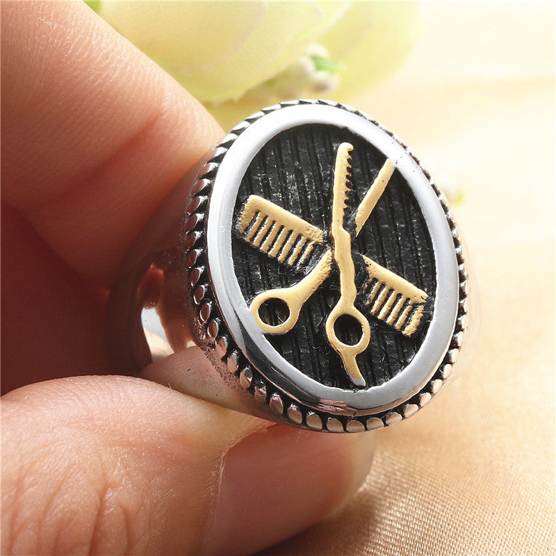 Titanium Steel Scissors Ring Retro Trendy Men Punk