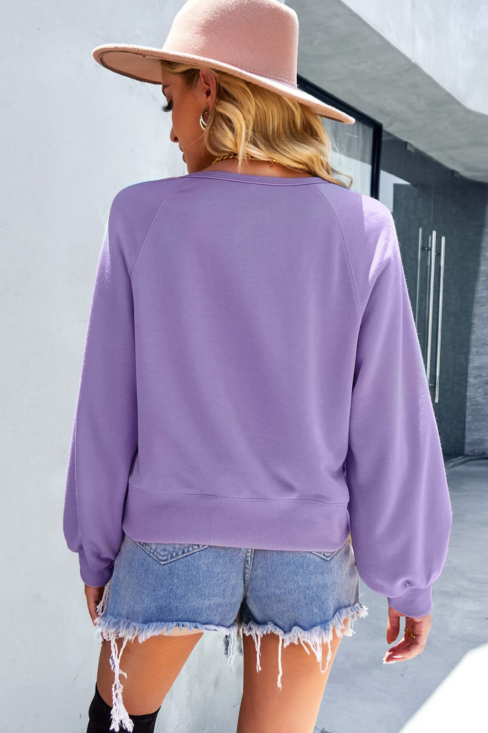 Balloon Sleeve Henley Sweatshirt